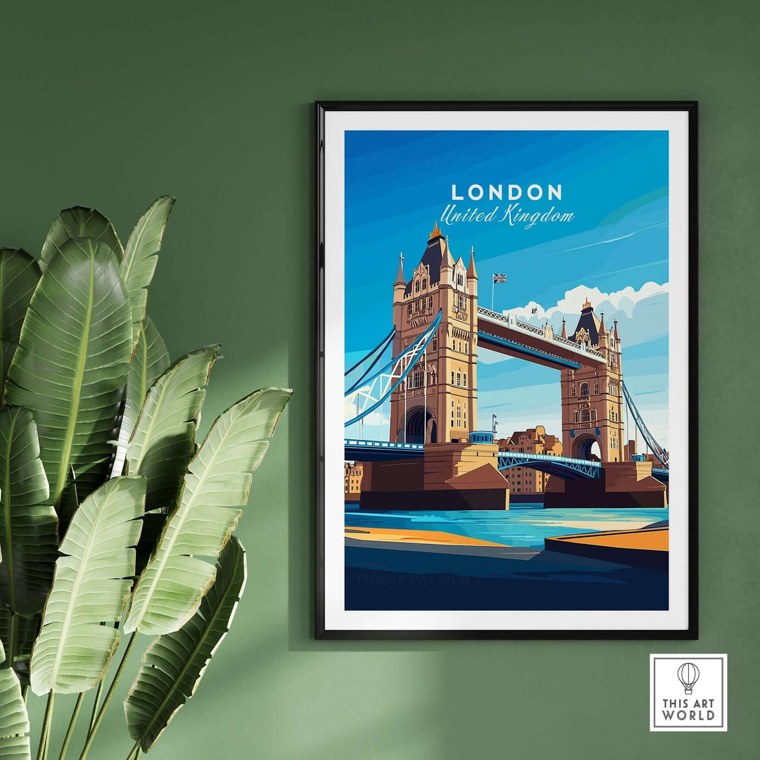 London Wall Art featuring Tower Bridge and River Thames, London Print England for living room decor. Perfect gift for Anglophiles.