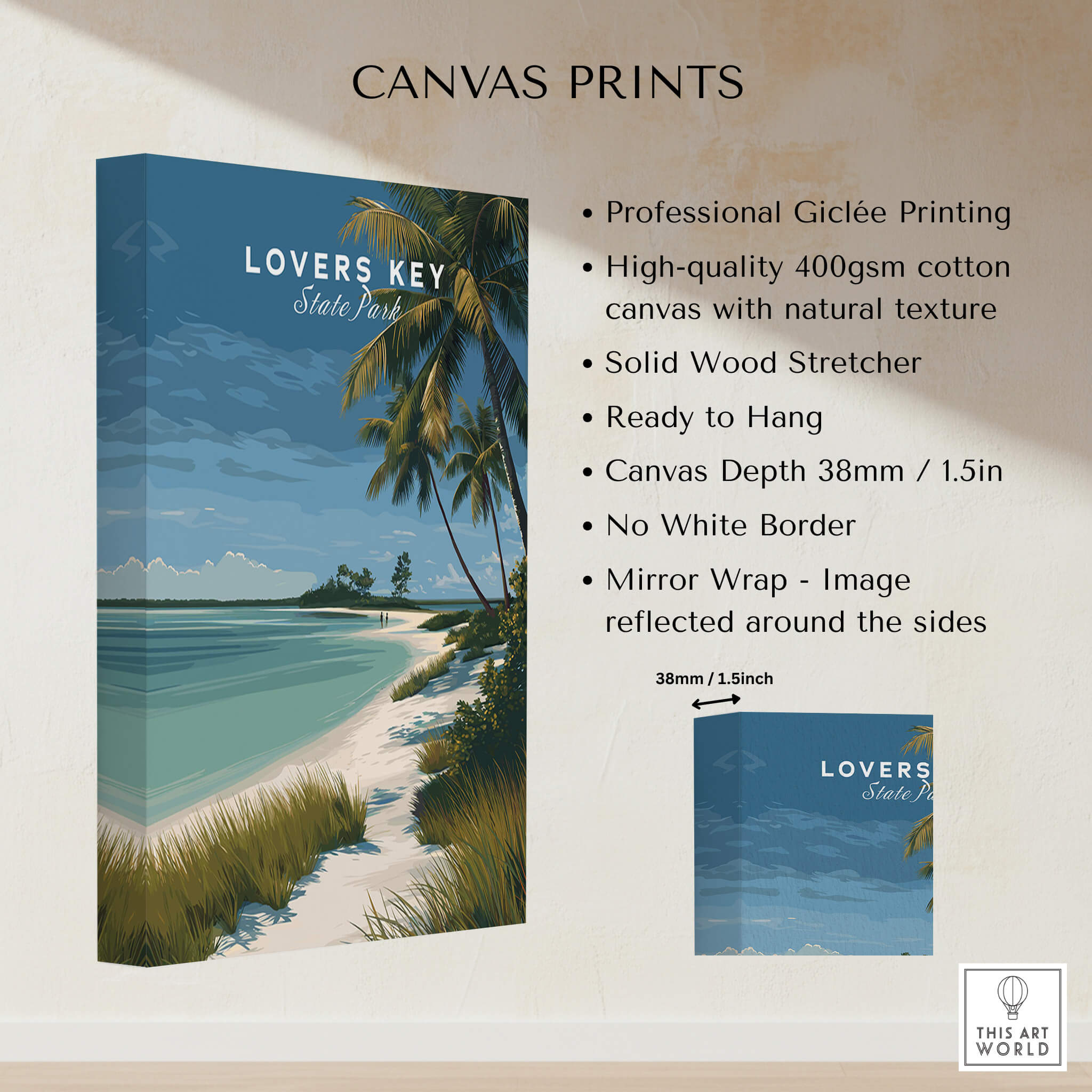 Lovers Key Florida Travel Poster | Coastal Path & Dunes Wall Art Print featuring Giclée printing and tropical scenery.
