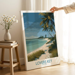 Lovers Key Florida Canvas Print | Tropical Beachfront Scenery Poster featuring palm trees and sandy shore.