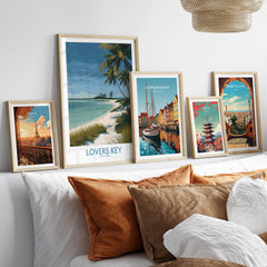Lovers Key Florida Canvas Print | Tropical Beachfront Scenery Poster displayed on a wall with other travel posters.