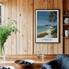 Lovers Key Florida Canvas Print | Tropical Beachfront Scenery Poster displayed in a cozy setting with wood decor.