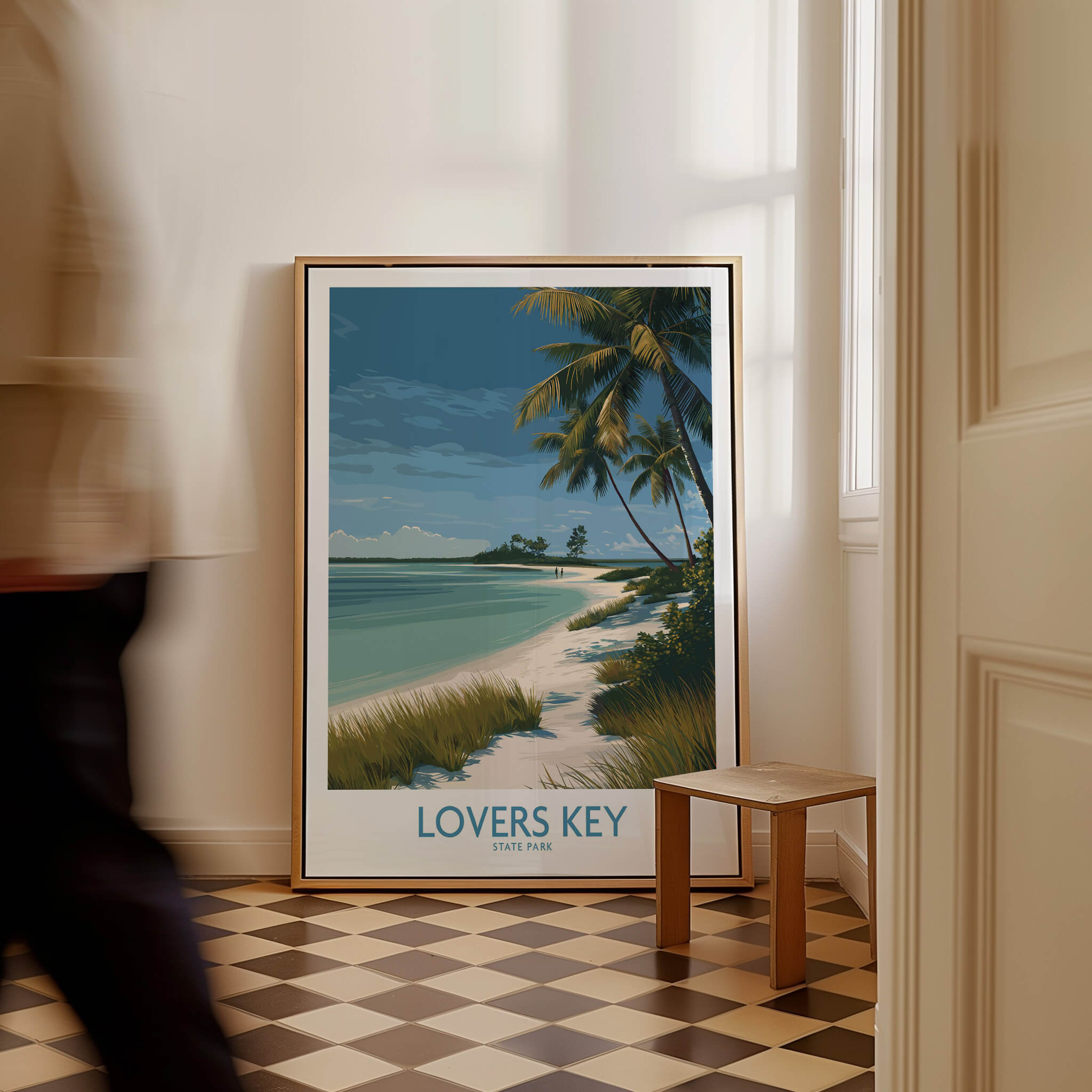 Lovers Key Florida Canvas Print | Tropical Beachfront Scenery Poster featuring lush coastline and palm trees in a stylish interior.