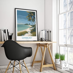 Lovers Key Florida Canvas Print | Tropical Beachfront Scenery Poster displayed on a stylish desk in a bright room.
