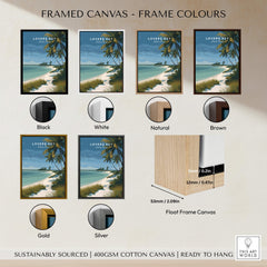 Lovers Key Florida Travel Poster | Coastal Path & Dunes Wall Art Print displayed in various frame colors options.