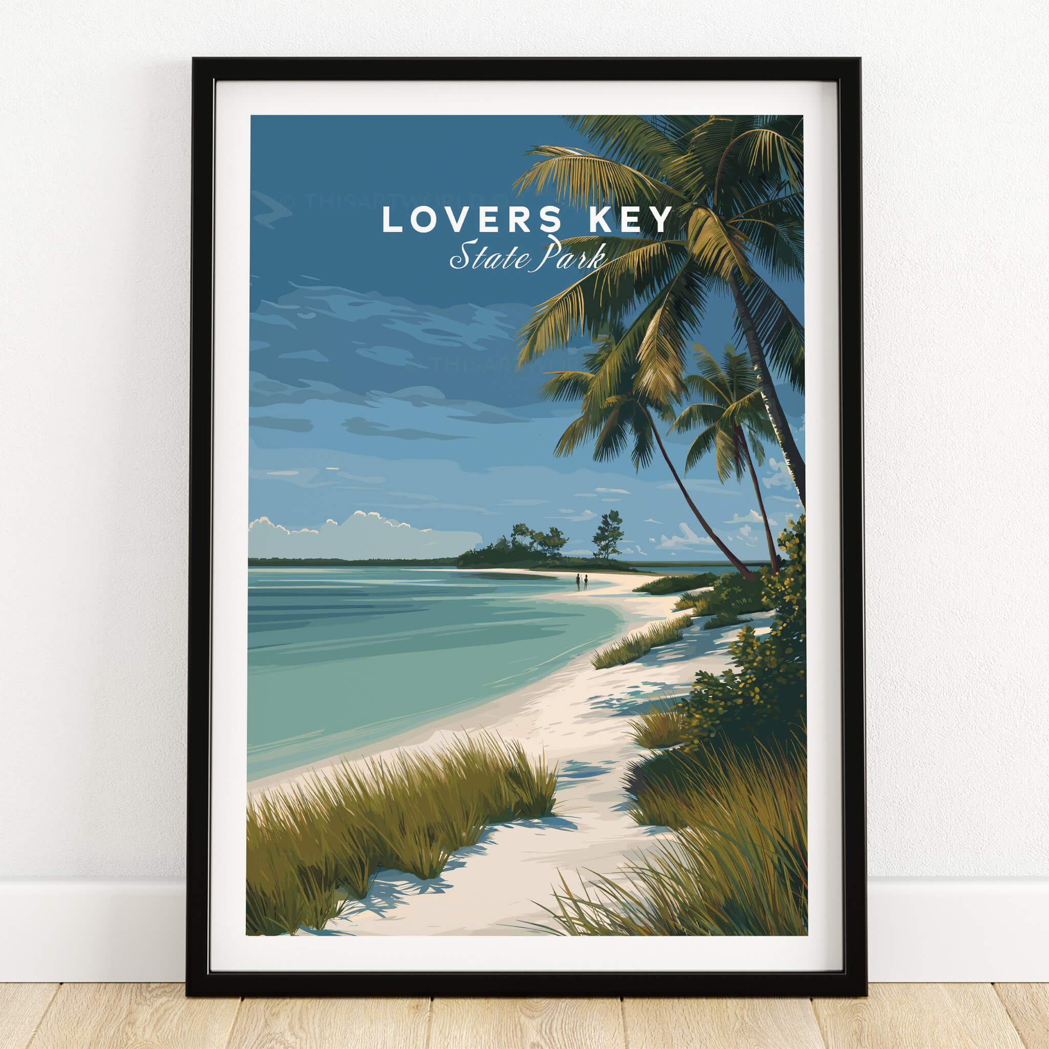 Lovers Key Florida Travel Poster | Coastal Path & Dunes Wall Art Print featuring a picturesque beach scene.