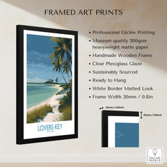Lovers Key Florida Canvas Print | Tropical Beachfront Scenery Poster framed art print featuring palm trees and coastal view.