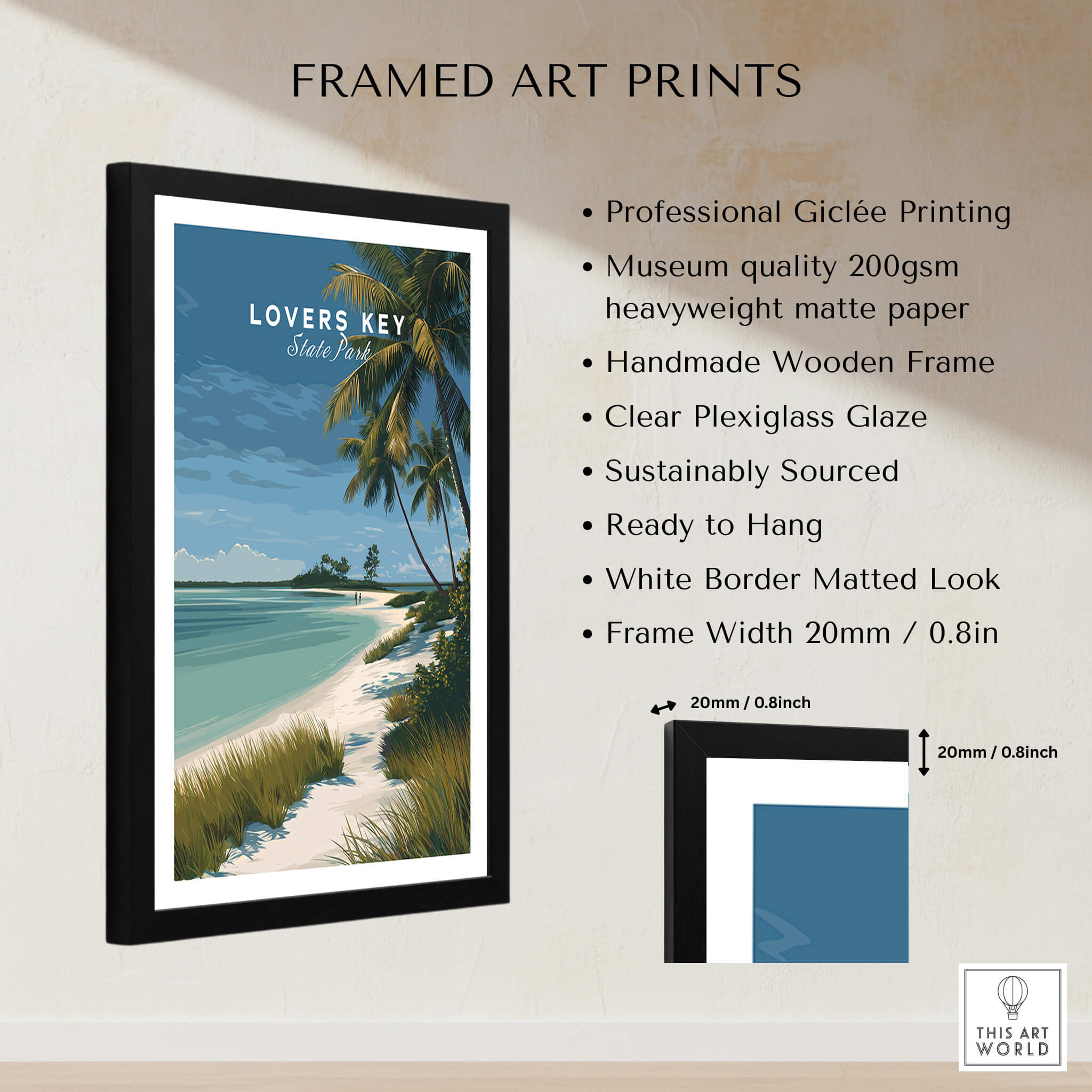 Lovers Key Florida Travel Poster | Coastal Path & Dunes Wall Art Print framed art print with professional giclée printing.