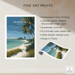 Lovers Key Florida Travel Poster | Coastal Path & Dunes Wall Art Print showcasing coastal scenery and palm trees.