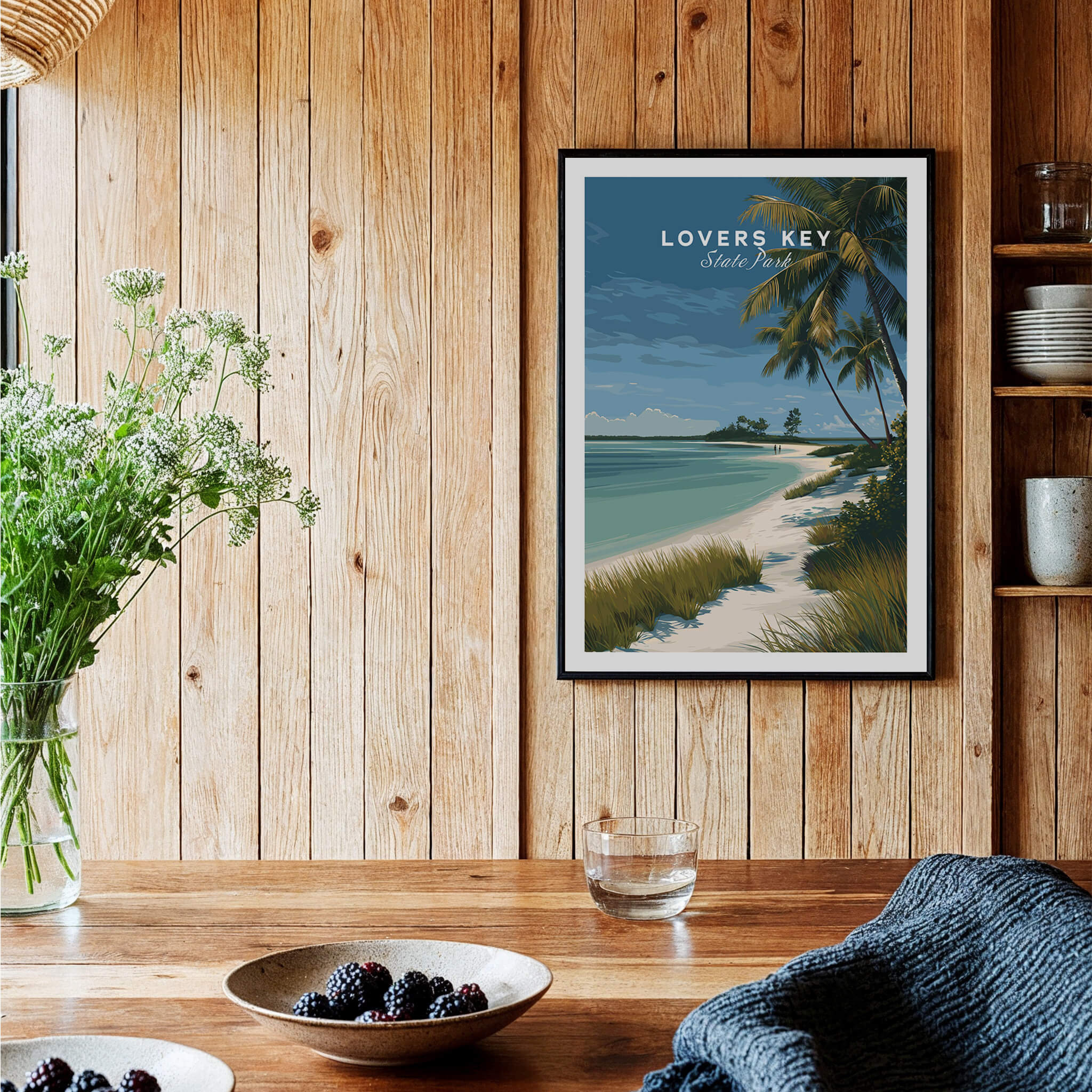 Lovers Key Florida Travel Poster | Coastal Path & Dunes Wall Art Print showcasing coastal paths and dunes decor.