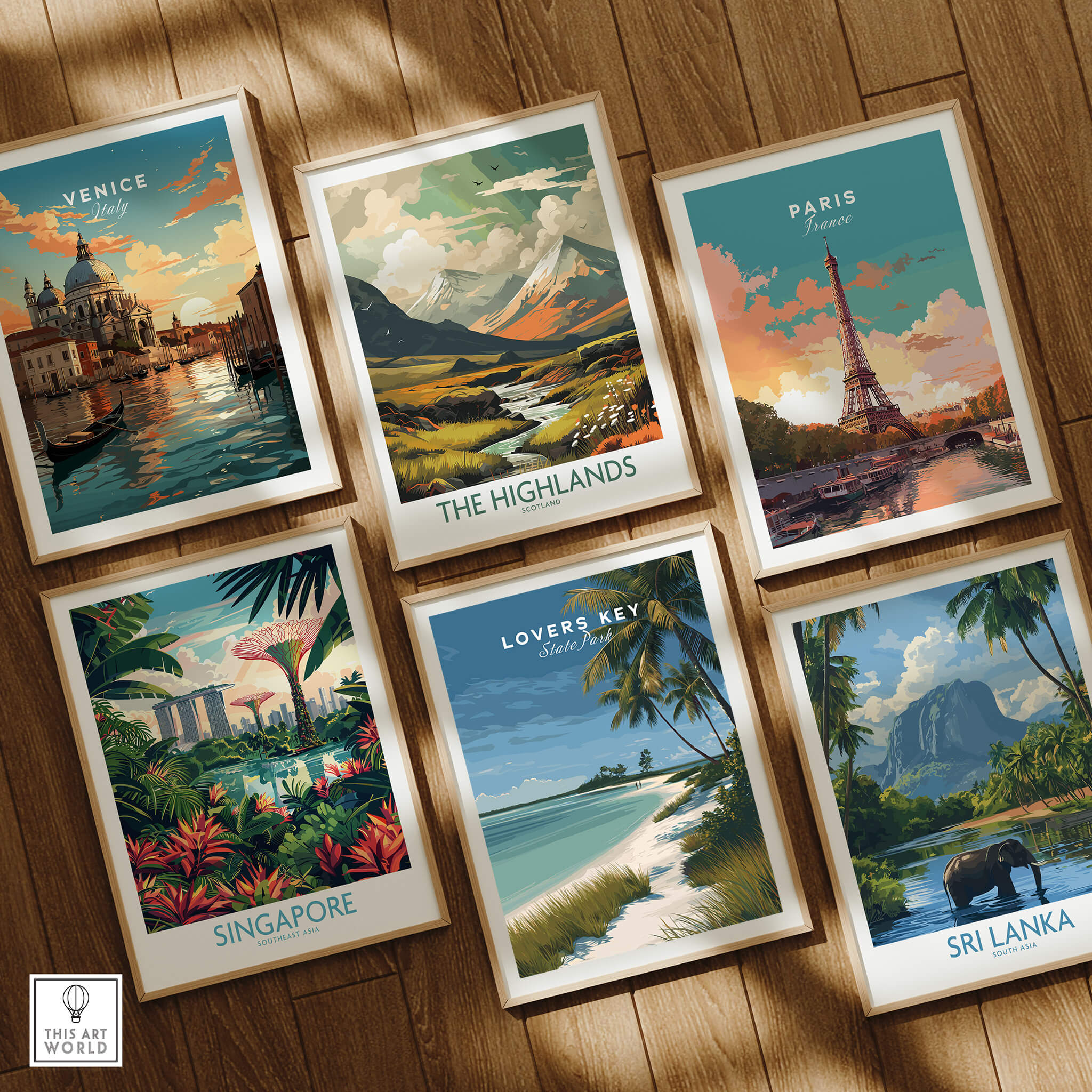 Lovers Key Florida Travel Poster | Coastal Path & Dunes Wall Art Print among travel posters of Venice, the Highlands, Paris, Singapore, and Sri Lanka.