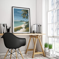 Lovers Key Florida Travel Poster | Coastal Path & Dunes Wall Art Print displayed in a modern workspace with natural light.