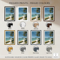 Lovers Key Florida Travel Poster | Coastal Path & Dunes Wall Art Print framed in various color options including black, white, and gold.