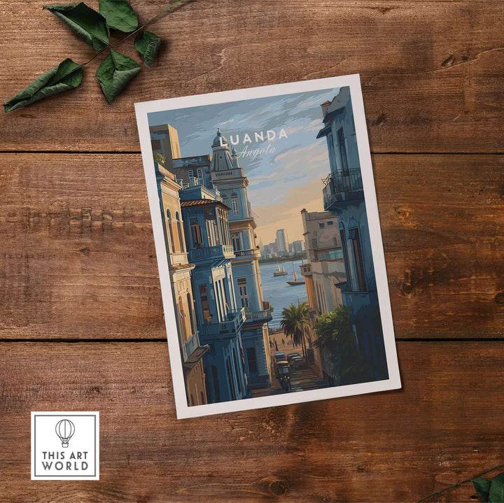 Luanda print poster showcasing a vibrant coastal cityscape, perfect for African travel decor in any room.