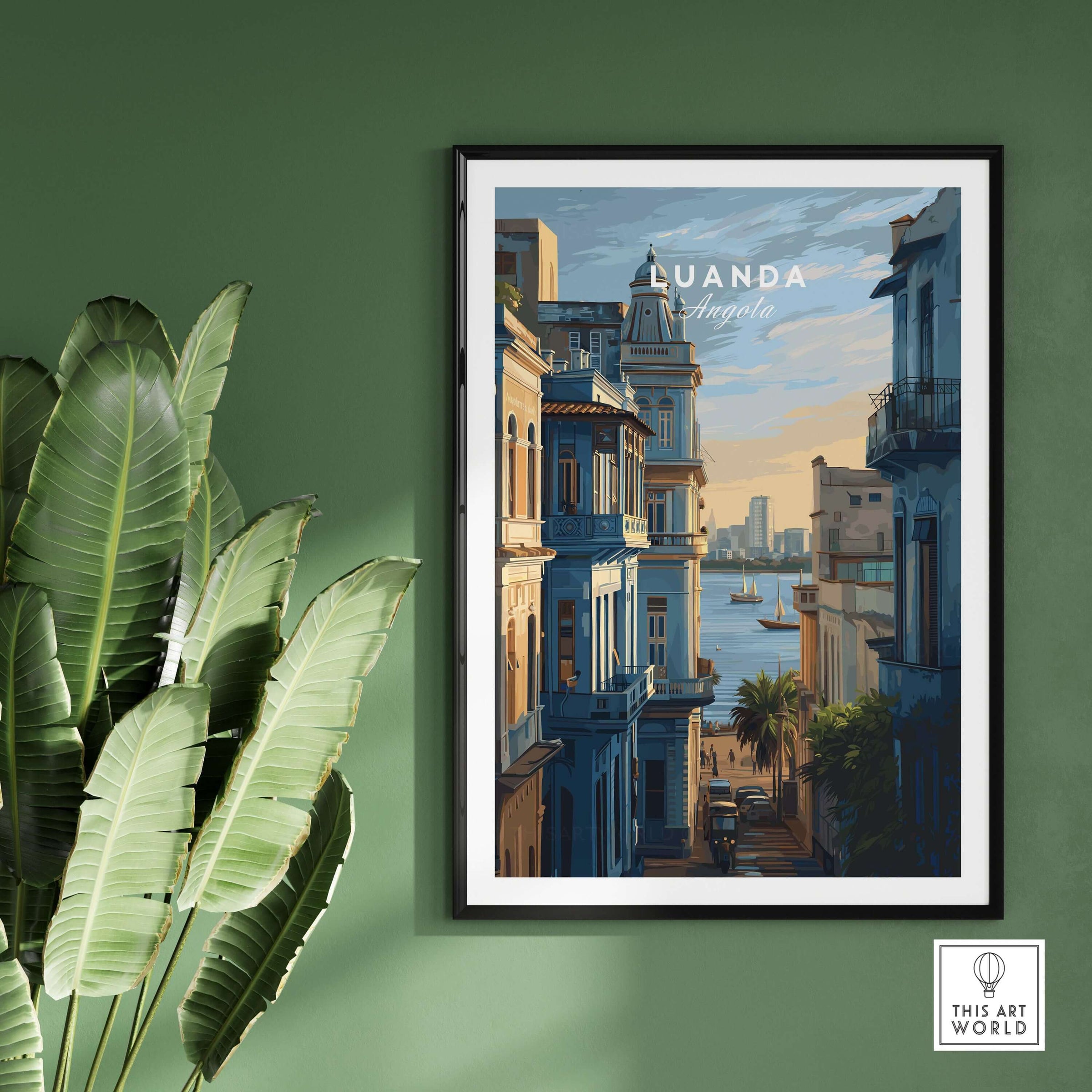 Luanda Print - African Cityscape Poster - Coastal Travel Decor featuring a vibrant cityscape and waterfront views.