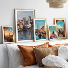 Luanda Art Print - African City Poster - Kwanza River Boats Wall Decor displayed among other city art prints.