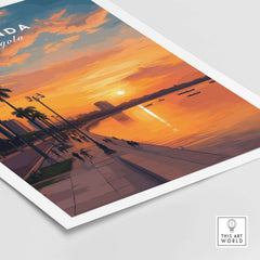 Luanda City at Dusk Print - African Urban Poster - Angola Palm Trees Sunset Art featuring a vibrant sunset and palm trees.