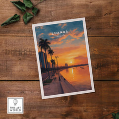 Luanda City at Dusk Print - African Urban Poster - Angola Palm Trees Sunset Art