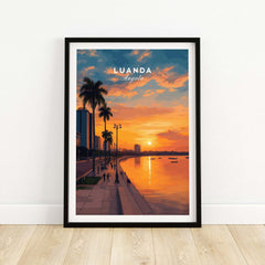 Luanda City at Dusk Print - African Urban Poster - Angola Palm Trees Sunset Art