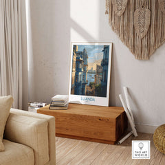Luanda Poster - Historic Angola Art Print - Portuguese Architecture Wall Art displayed in a stylish home setting.