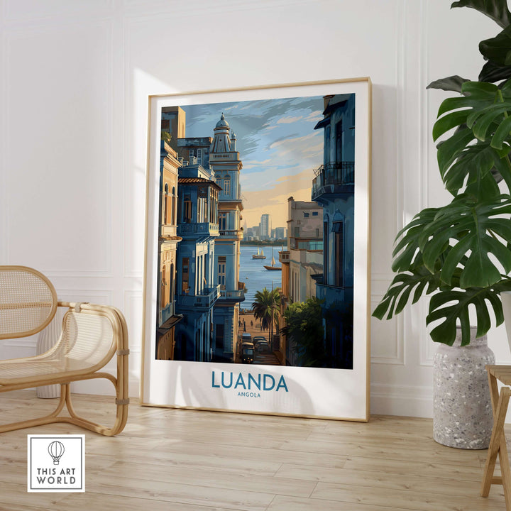 Luanda poster featuring Portuguese architecture overlooking the bay, adding elegance to home décor.