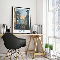 Luanda Poster - Historic Angola Art Print - Portuguese Architecture Wall Art showcased in a stylish office setting.