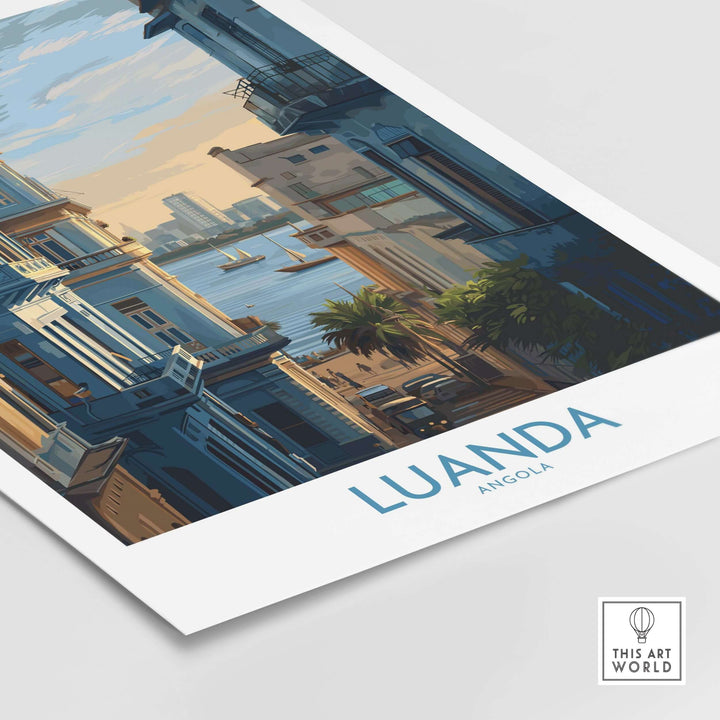 Luanda poster showcasing Portuguese architecture and waterfront views, perfect for home or office décor.