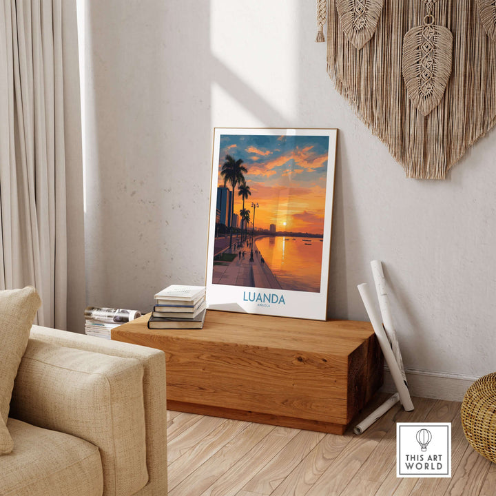 Luanda Sunset Poster showcasing vibrant colors and city skyline, ideal wall decor for a peaceful atmosphere.