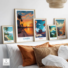 Luanda Sunset Poster - Angola Waterfront Art Print - Wall Decor showcased among other travel-themed wall decor.