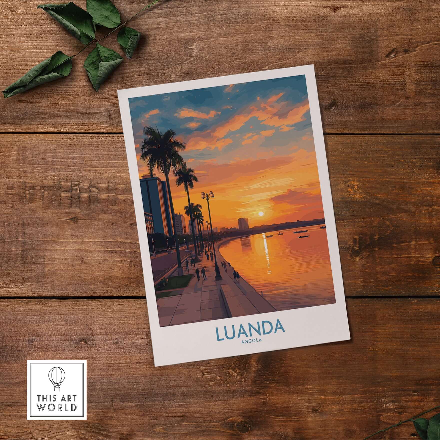 Luanda Sunset Poster - Angola Waterfront Art Print - Wall Decor showcasing vibrant sunset over Luanda's skyline.