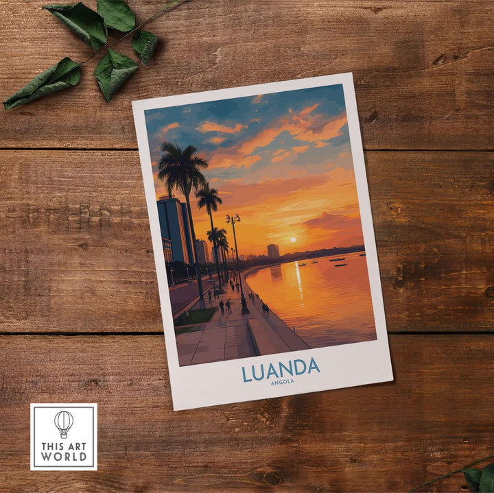 Luanda sunset poster showcasing vibrant colors and serene waterfront view, perfect wall decor for art lovers.