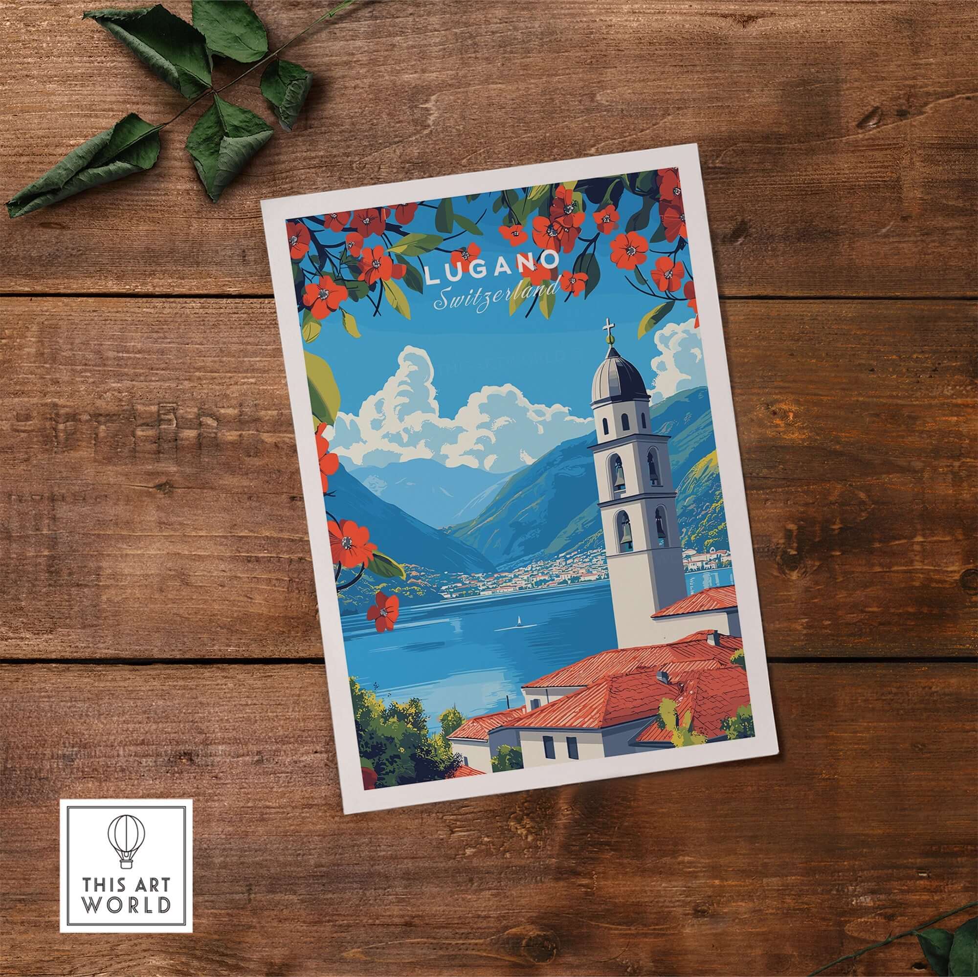 Lugano Wall Art showcasing the scenic beauty of Lugano, Switzerland, with vibrant colors and charming landscapes.
