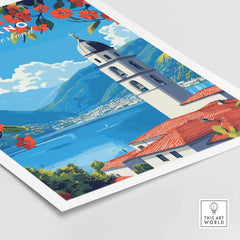 Lugano Wall Art showcasing a vibrant travel poster of Lugano's scenic landscape and iconic architecture.