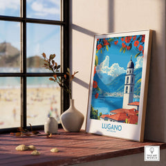 Lugano Wall Art Print featuring a picturesque view of Lugano, Switzerland, designed to enhance home decor.