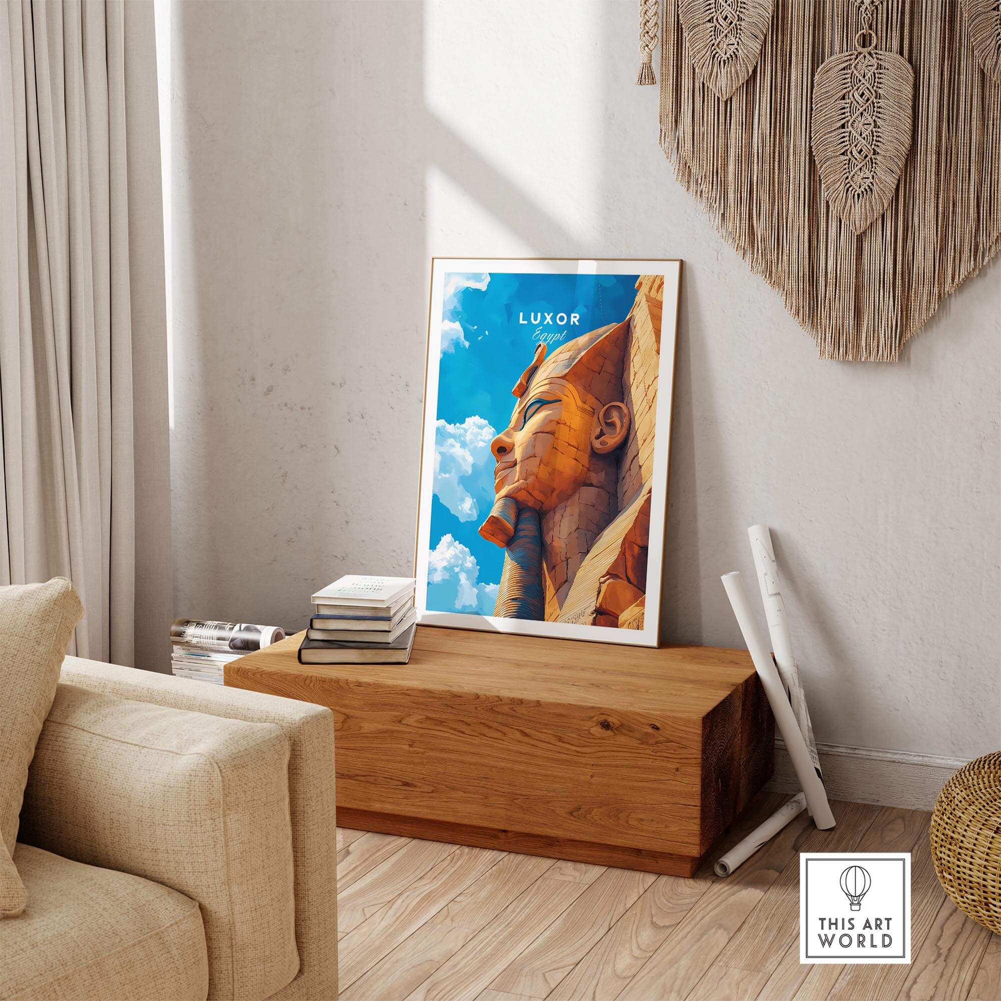 Luxor Egypt Poster showcasing ancient landmarks in vibrant colors, perfect for home decor.
