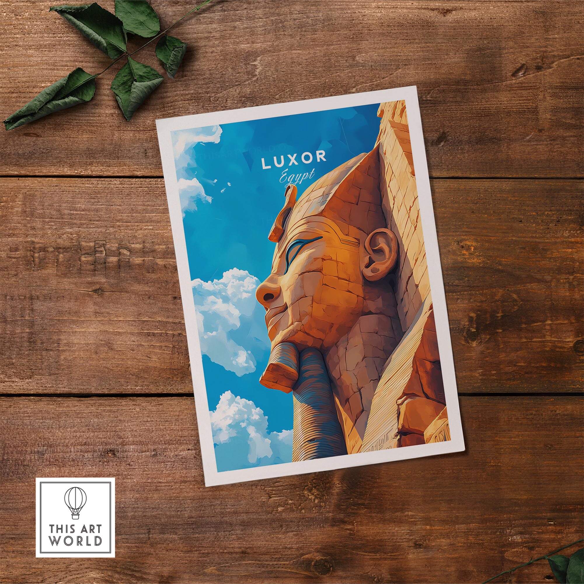 Luxor Egypt Poster featuring the Great Sphinx, vibrant colors, and stunning depiction of ancient landmarks.