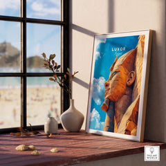 Luxor Egypt Poster showcasing the Sphinx against a bright sky, perfect for travel-themed decor.