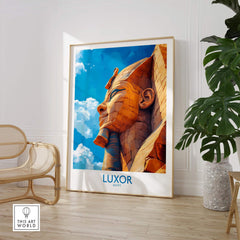 Luxor Egypt Travel Poster featuring the iconic Sphinx statue and vibrant blue sky.