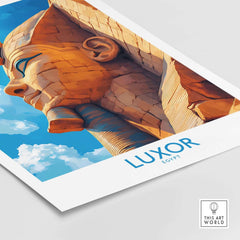 Luxor Egypt Travel Poster showcasing a detailed illustration of the Sphinx against a blue sky.