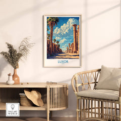 Luxor Print Egypt featuring a stunning landscape with palm trees and ancient columns in a stylish interior setting.