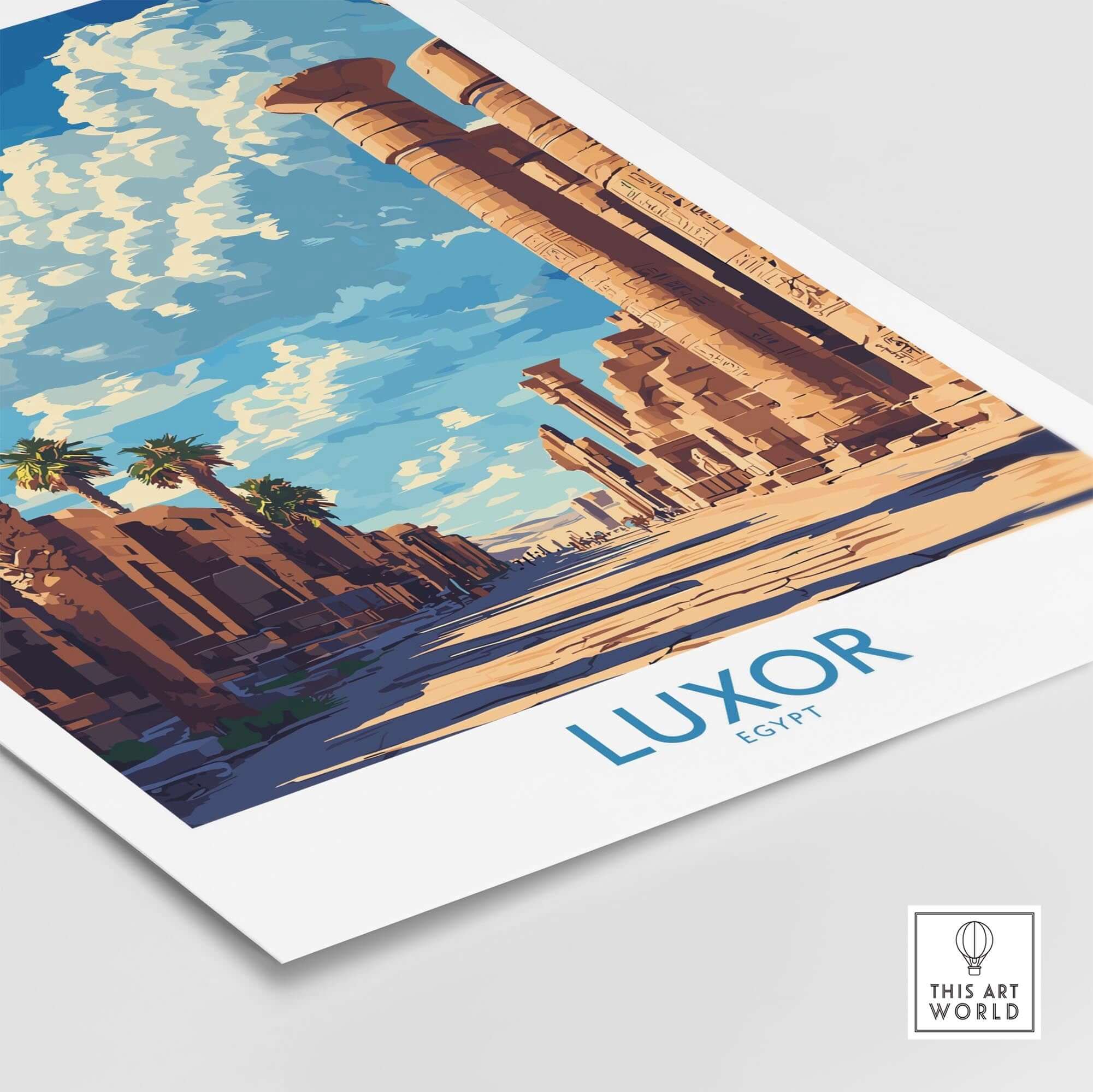 Luxor Print Egypt showcasing stunning Egyptian architecture and palm trees against a beautiful sky.