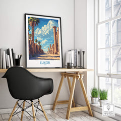 Luxor Print Egypt showcased in a stylish workspace, adding elegance and exoticism to home decor.