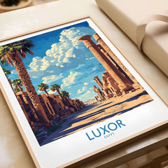 Luxor Print Egypt showcasing ancient architecture and palm trees in a vibrant landscape.