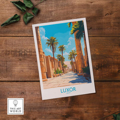Luxor Travel Poster showcasing vibrant colors and iconic palm trees, perfect for wall decor and travel enthusiasts.