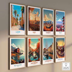 Luxor Travel Poster collection featuring stunning wall art of iconic cities including Luxor, Paris, Florence, and more.