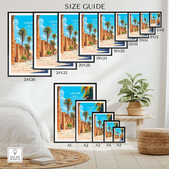Luxor Travel Print size guide showcasing different frame sizes for the stunning Luxor Travel Print.