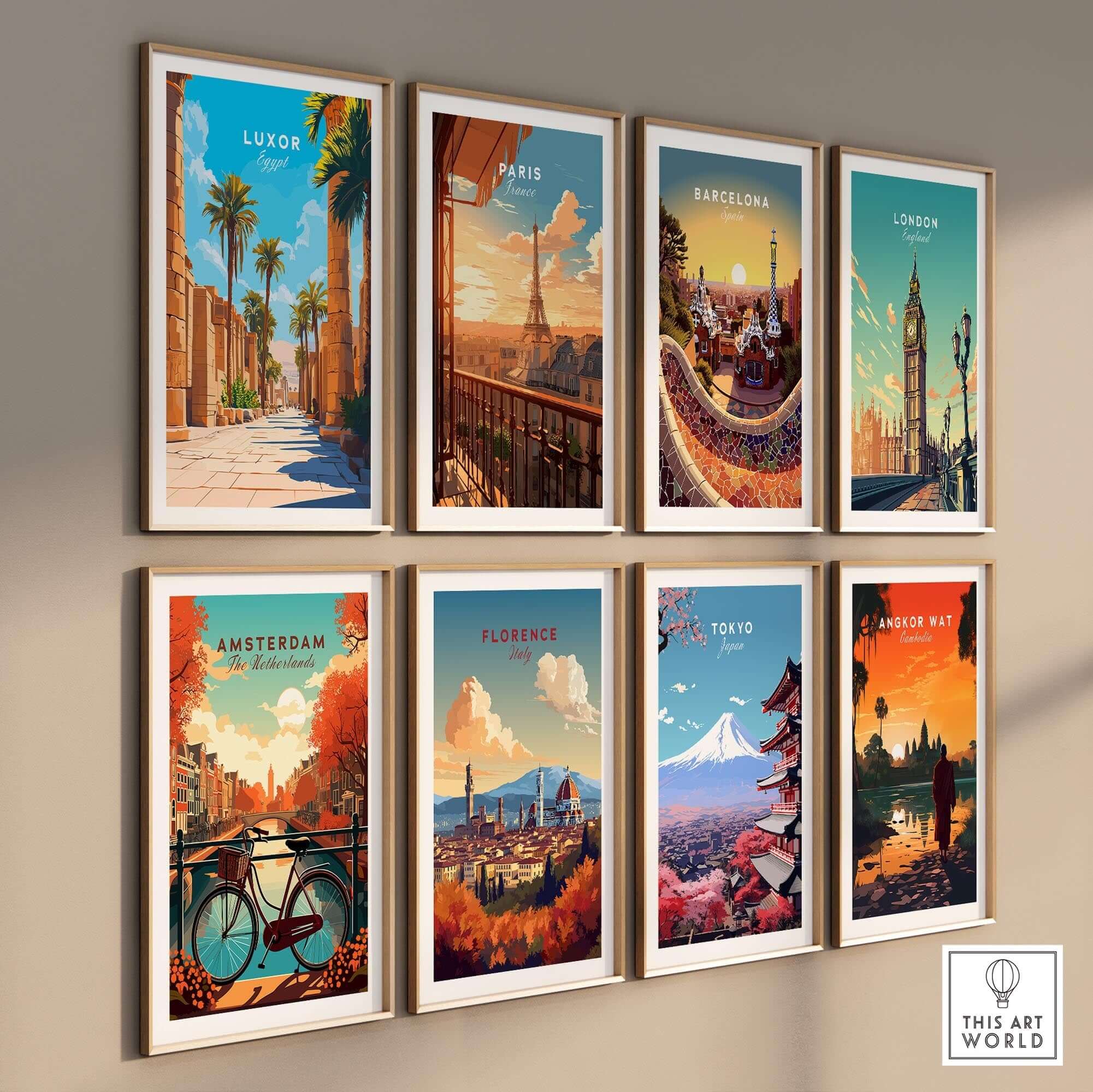 Luxor Travel Print among other city travel prints including Paris, Barcelona, London, Amsterdam, and Tokyo.