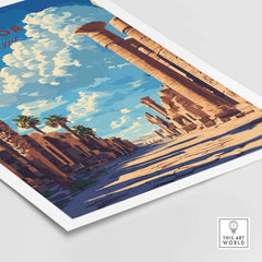 Luxor Wall Art featuring Egyptian columns and palm trees under a blue sky, perfect for home decor.