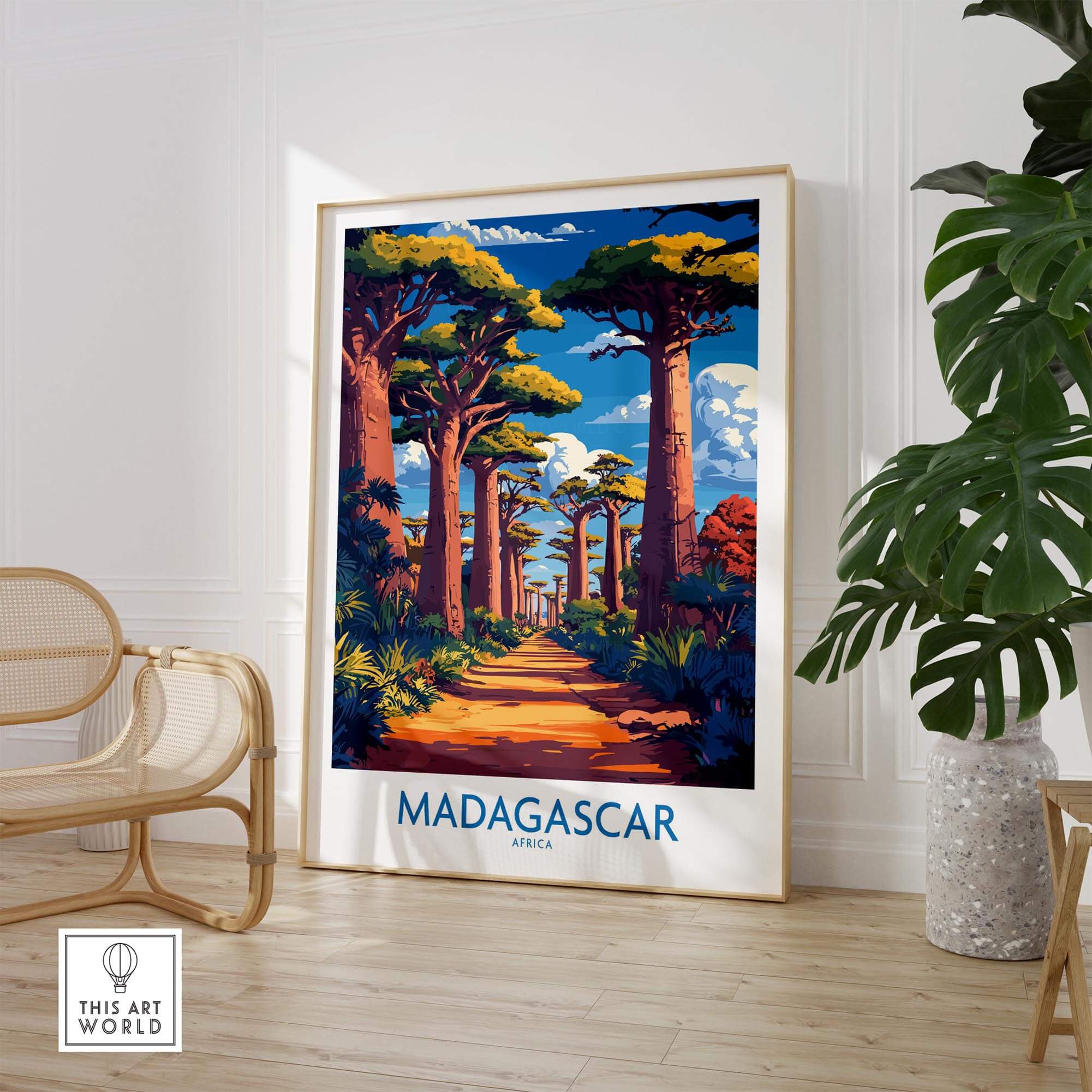 Madagascar Wall Art Print featuring the Avenue of Baobabs, adding natural beauty to your space.