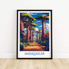 Madagascar Wall Art Print showcasing the iconic Avenue of Baobabs with vibrant colors and scenic beauty.