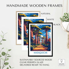 Madagascar Wall Art Print in handmade wooden frames available in black, white, and natural finishes, sustainably sourced wood.